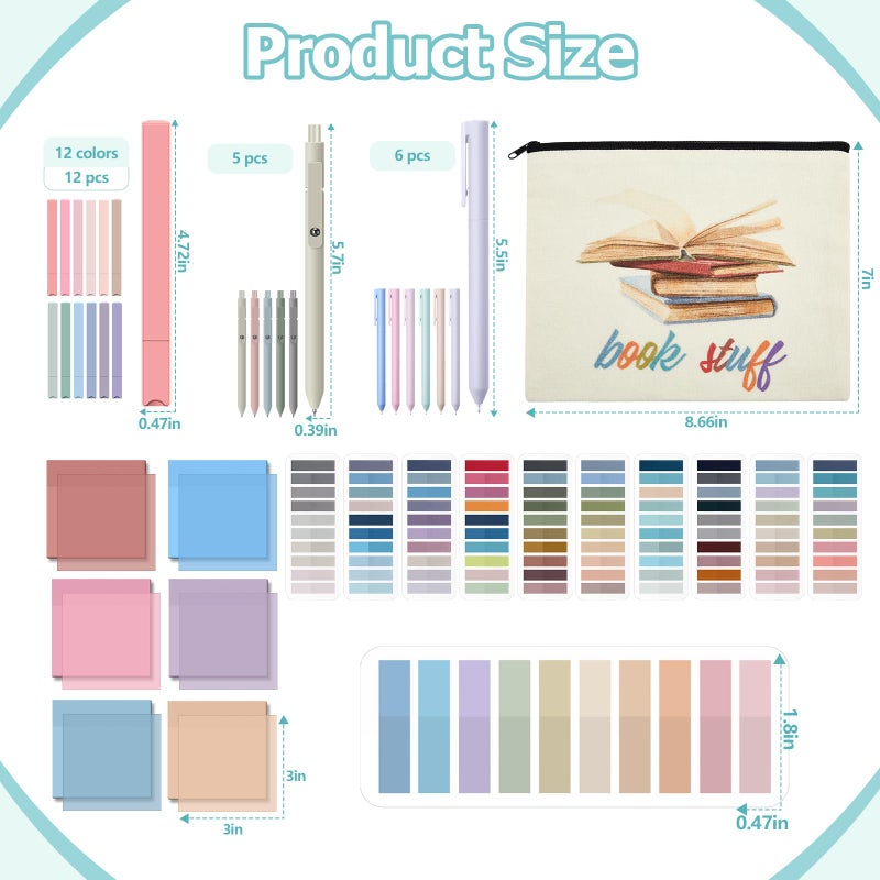 Trandraft Book Annotation Kit  2640 Pcs Sticky Tabs  300 Sticky Notes  11 Pcs Gel Ink Pen  12 Pcs Highlighter Marker  Set of Pencil Case Pouch for Bible Study Book Lover Gift Bookworm(Square) - Image 4